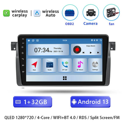 Autoradio da 9" per BMW E46 M3 318/320/325/330/335 (1999-2005) - Android Auto, Apple CarPlay, QLED