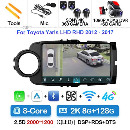 Radio Carplay Android 14 Toyota Yaris 2012-2017 9" GPS WiFi