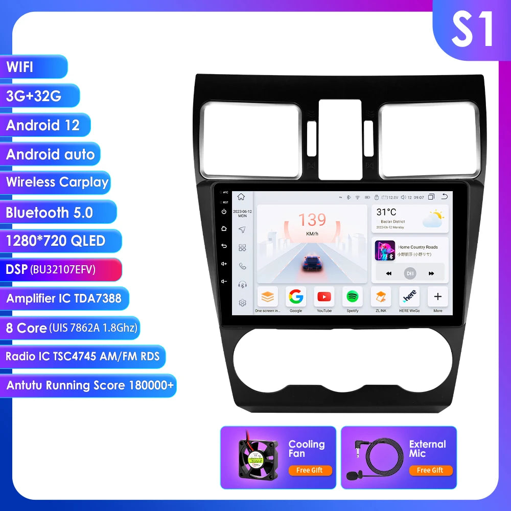 Car radio 9" 2 Din Android Subaru WRX, STI, Forester, Crosstek, Impreza 2015-2018