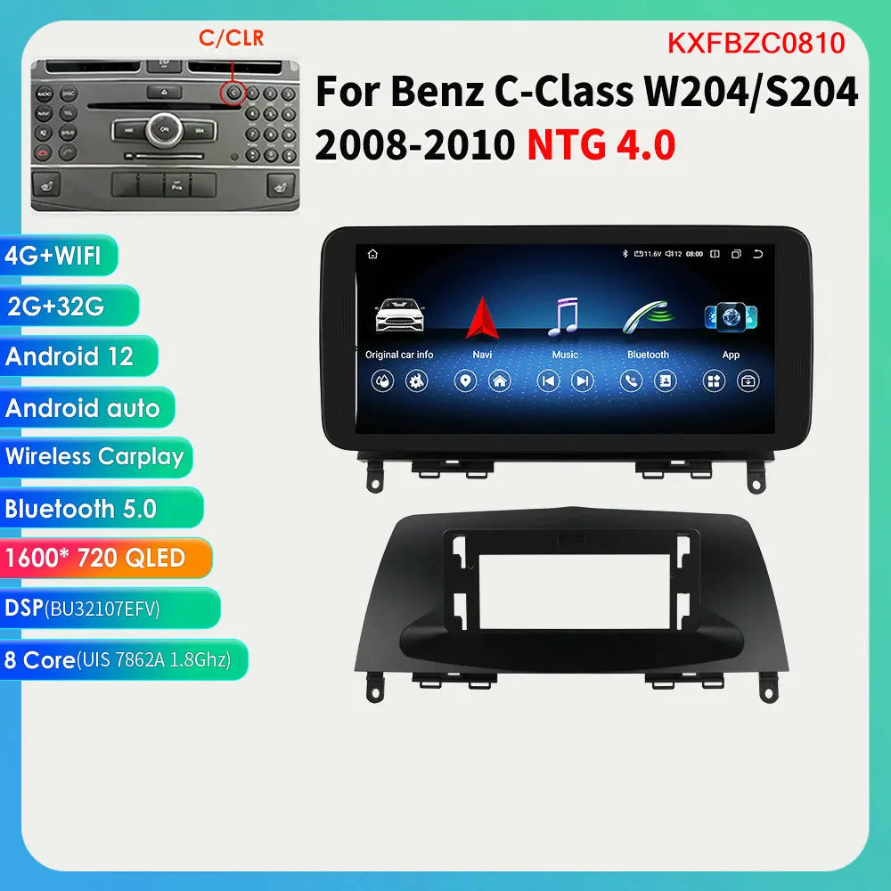Autoradio 10.25" 2 Din Android CarPlay per Mercedes-Benz Classe C W204 S204 2008-2010