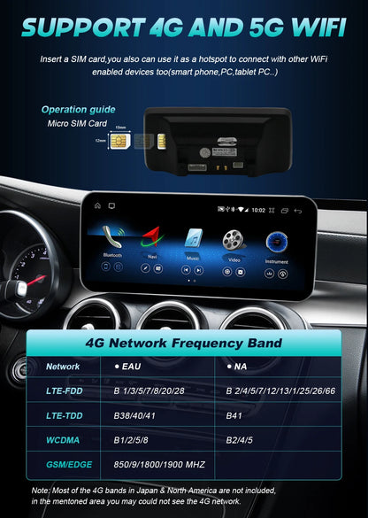 Radio Android 14 8.8” 2 Din per Mercedes Classe C W204 2011-2014 – CarPlay, GPS e WIFI