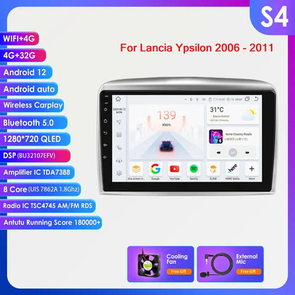 Autoradio 9" 2DIN Android 13 para Lancia Ypsilon 2006-2011