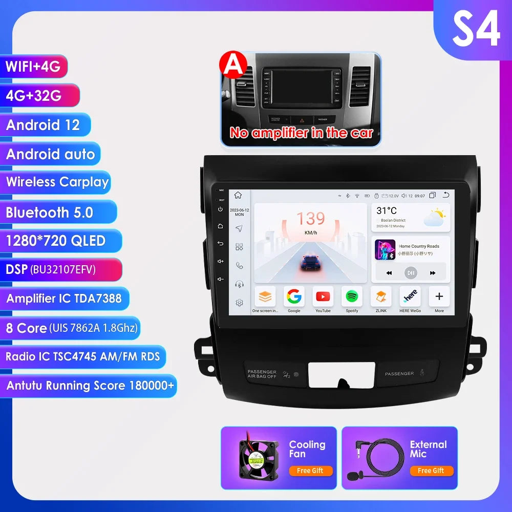 Car radio 9" 2 DIN for Mitsubishi Outlander 2005-2011