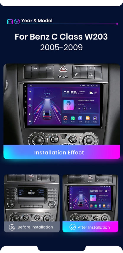 Junsun V1 Wireless CarPlay Android Auto Radio for Mercedes C-Class W203 2005-2009 C230 GPS 9" 2din Autoradio