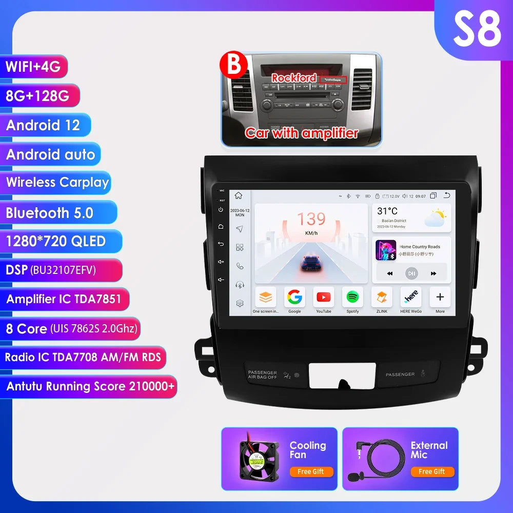 Car radio 9" 2 DIN for Mitsubishi Outlander 2005-2011