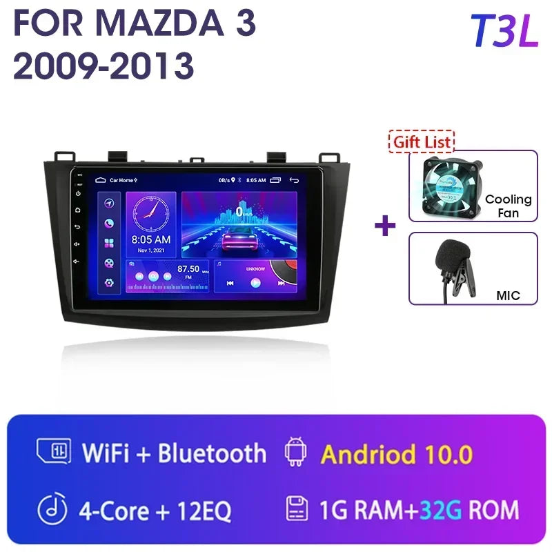 Stereo Mazda 3 2009-2013, 9" Android 12 Double Din, GPS Navigation