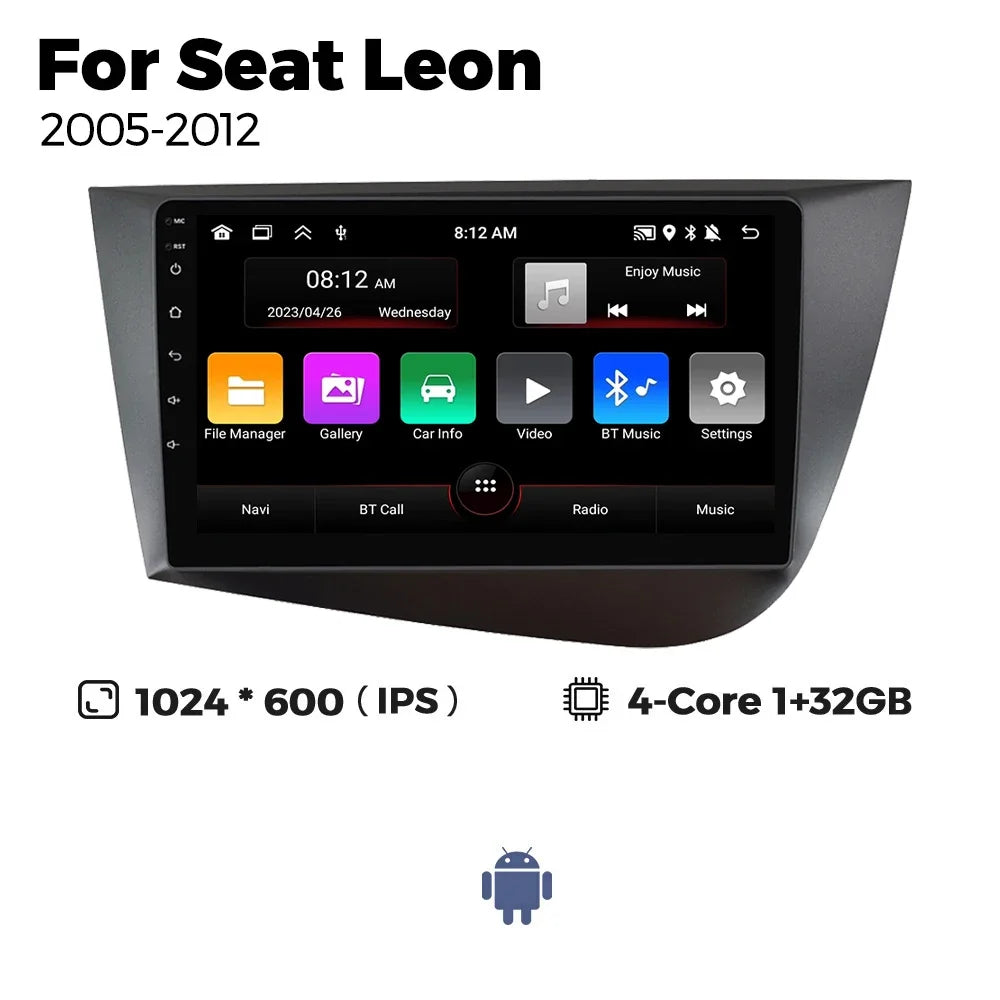 Autoradio Android 2DIN da 9" per Seat Leon 2005-2012