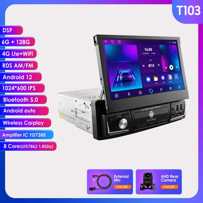 Autoradio 7" Android 1 Din con CarPlay GPS y Pantalla Retráctil