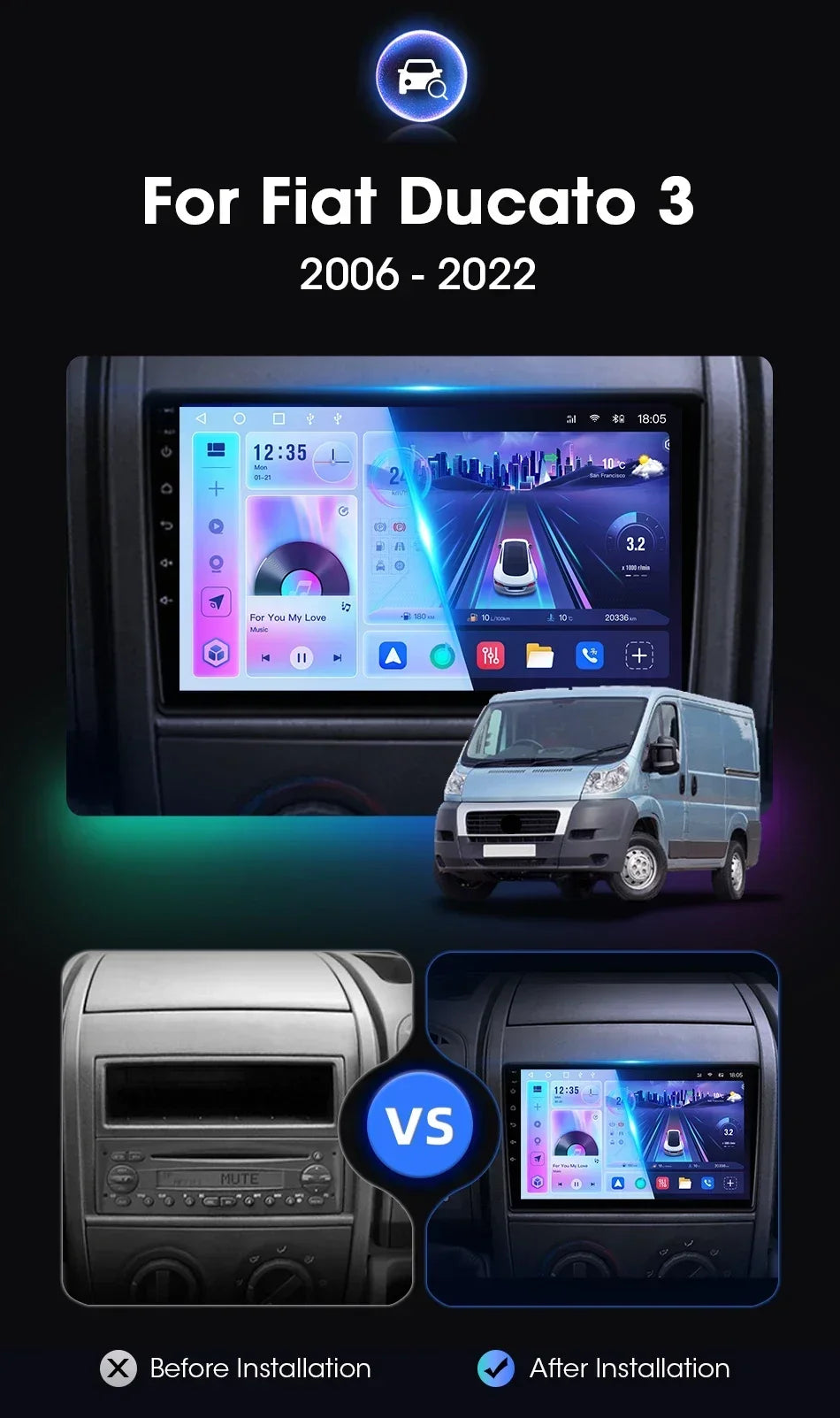 Autoradio 9" 2DIN Android per Fiat Ducato 2006-2022