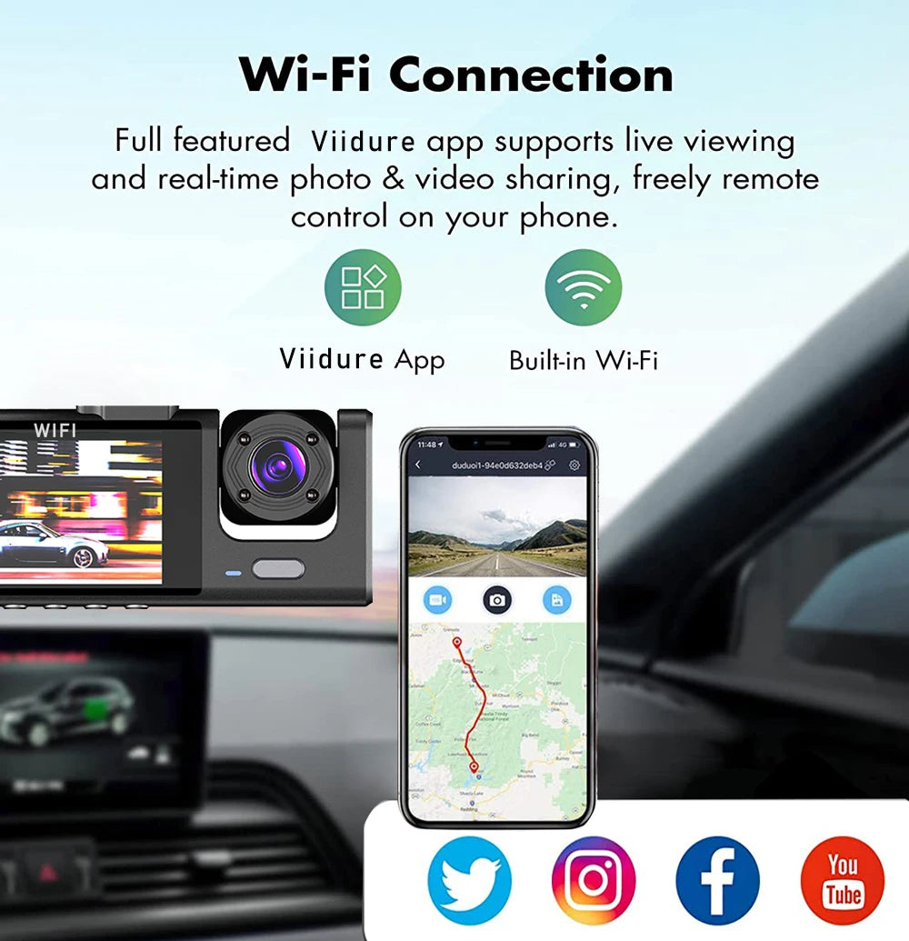 Dash Cam 3 Cámaras WiFi 1080P 3'' AutoRadioCanario