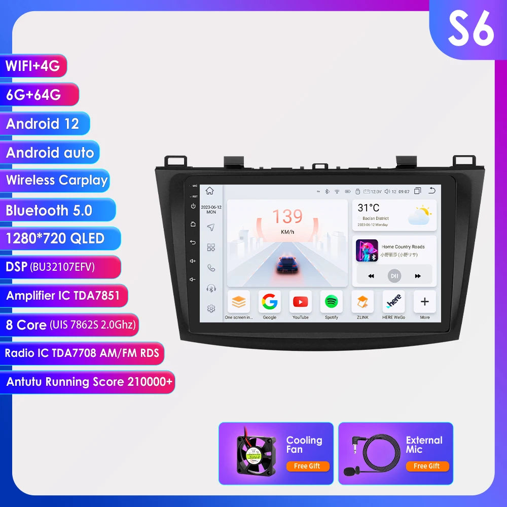 Android 9" Double Din car radio for Mazda 3 2010-2013