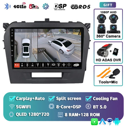 Autoradio 9" Android 14 Carplay para Suzuki Vitara 2015-2019, GPS WiFi+4G