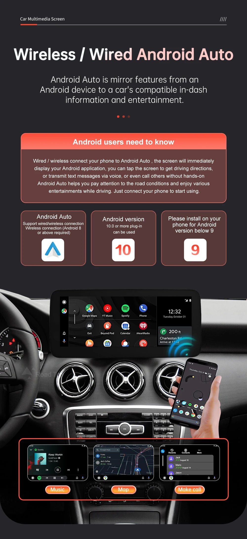 Schermo multimediale One Din da 10,25" per Mercedes-Benz AB CLASS 2013-2015