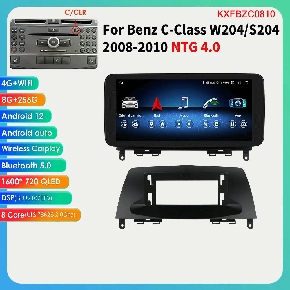 Autoradio 10.25" 2 Din Android CarPlay per Mercedes-Benz Classe C W204 S204 2008-2010