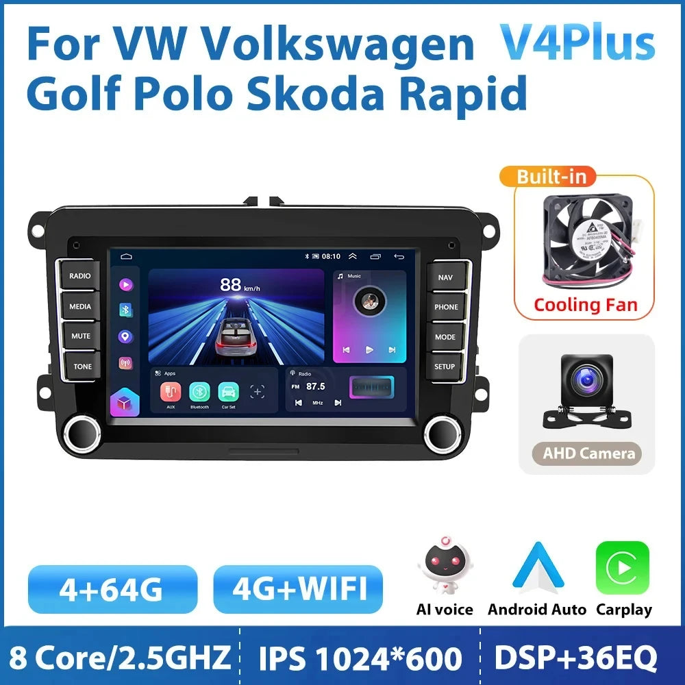 Podofo Android 11 7" 2 Din Car Radio for VW, Skoda and Seat – CarPlay and GPS