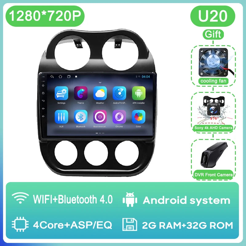 Autoradio Android 13 10" 1DIN para Jeep Compass/Patriot 2011-2017