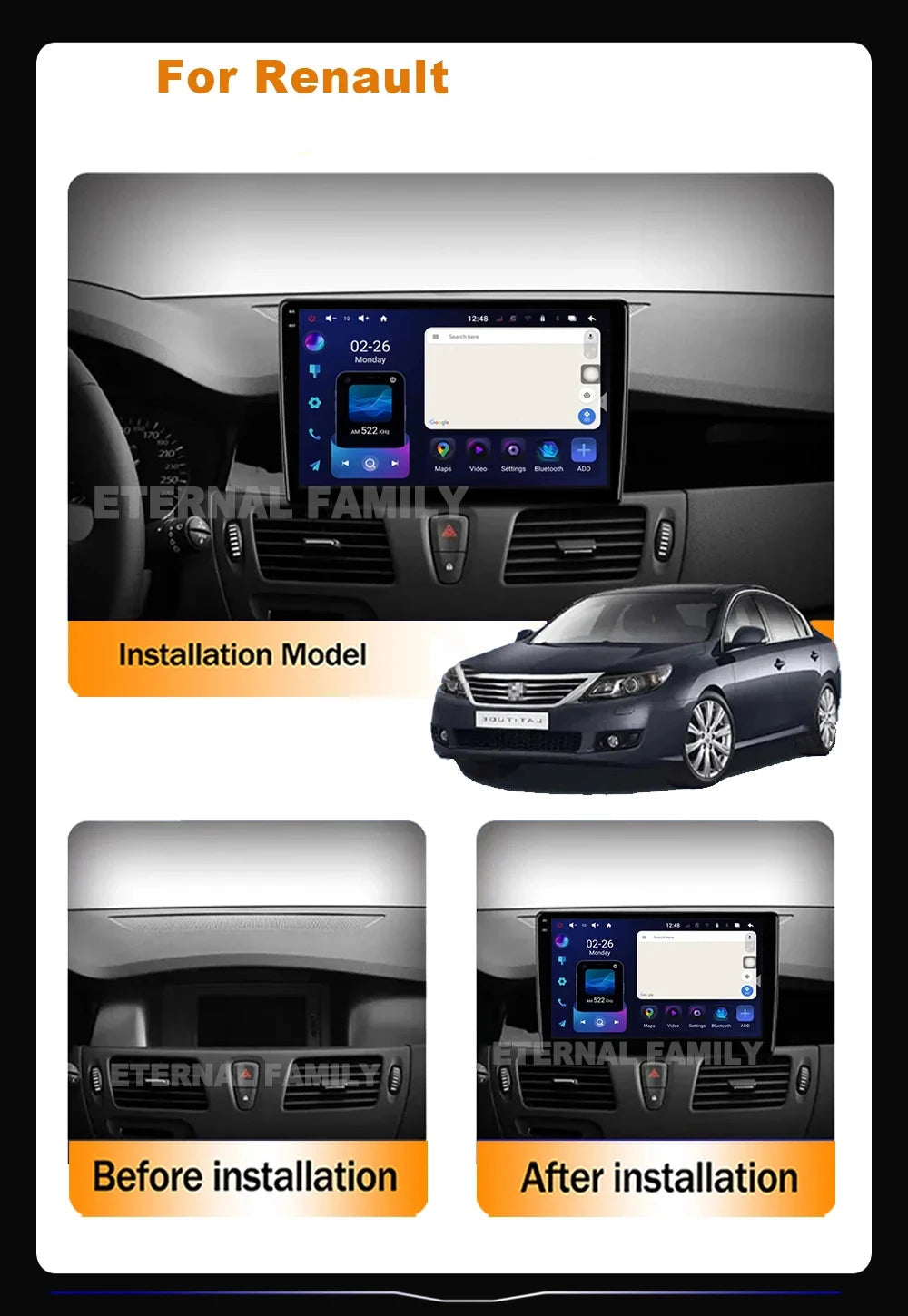 Autoradio Android 9" 1 Din para Renault Latitude/Laguna