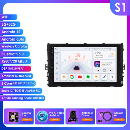 9" 2DIN Android 13 Car Stereo for VW T-Roc T-Cross Polo 2018-2021