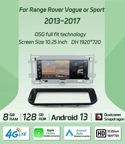 Android 13 10.25" 1 Din car radio for Range Rover Vogue/Sport 2013-2017