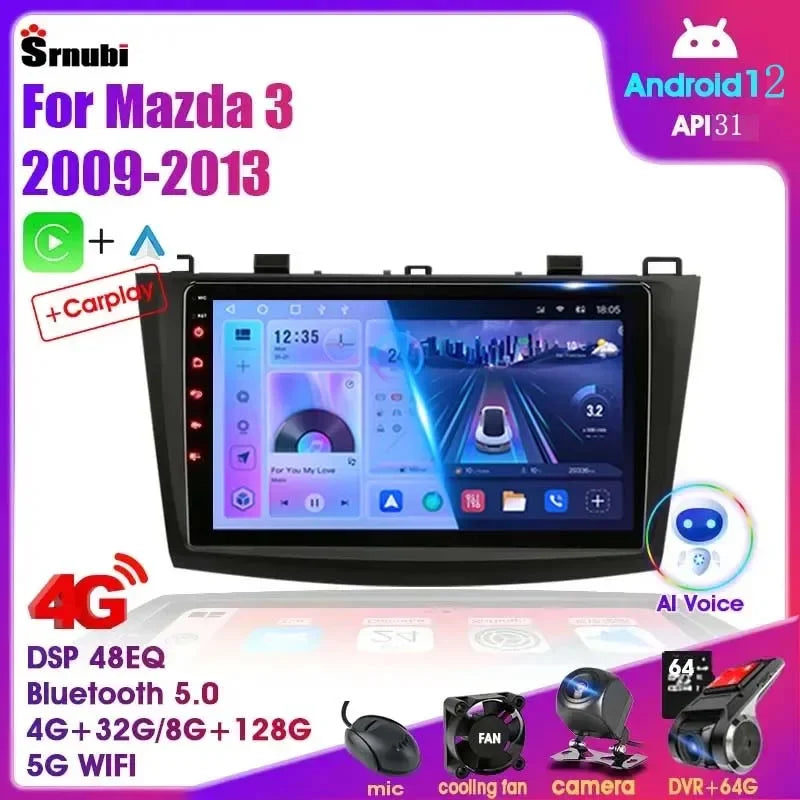 Stereo Mazda 3 2009-2013, 9" Android 12 Double Din, GPS Navigation