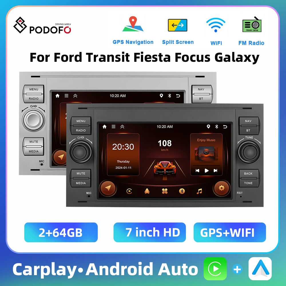 Autoradio 7" Double Din per Ford Kuga 2008-2011 - CarPlay, Android Auto, GPS e riproduzione multimediale