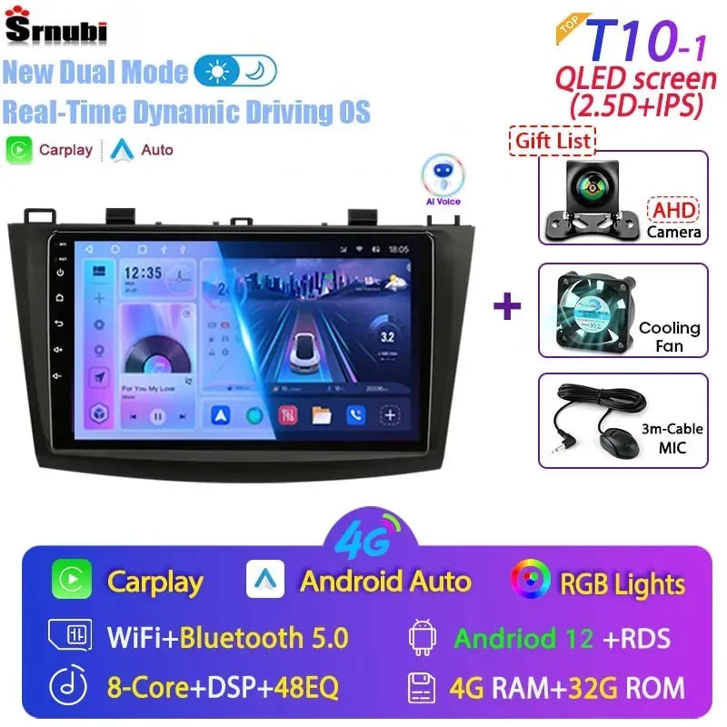 Stereo Mazda 3 2009-2013, 9" Android 12 Double Din, GPS Navigation