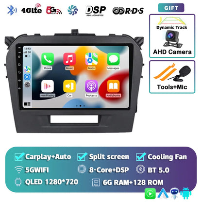 Autoradio 9" Android 14 Carplay para Suzuki Vitara 2015-2019, GPS WiFi+4G