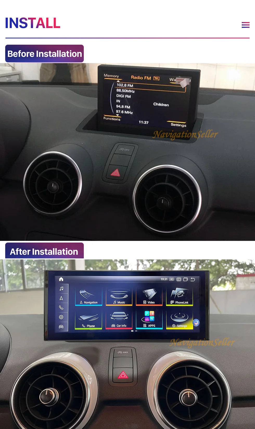 VIGOHI 10" 2 Din CarPlay per Audi A1 2010-2014

