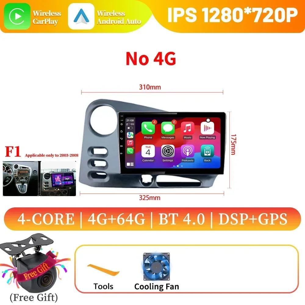 9" Android 14 CarPlay for Toyota Matrix 2003-2008 and Pontiac Vibe 2003-2004
