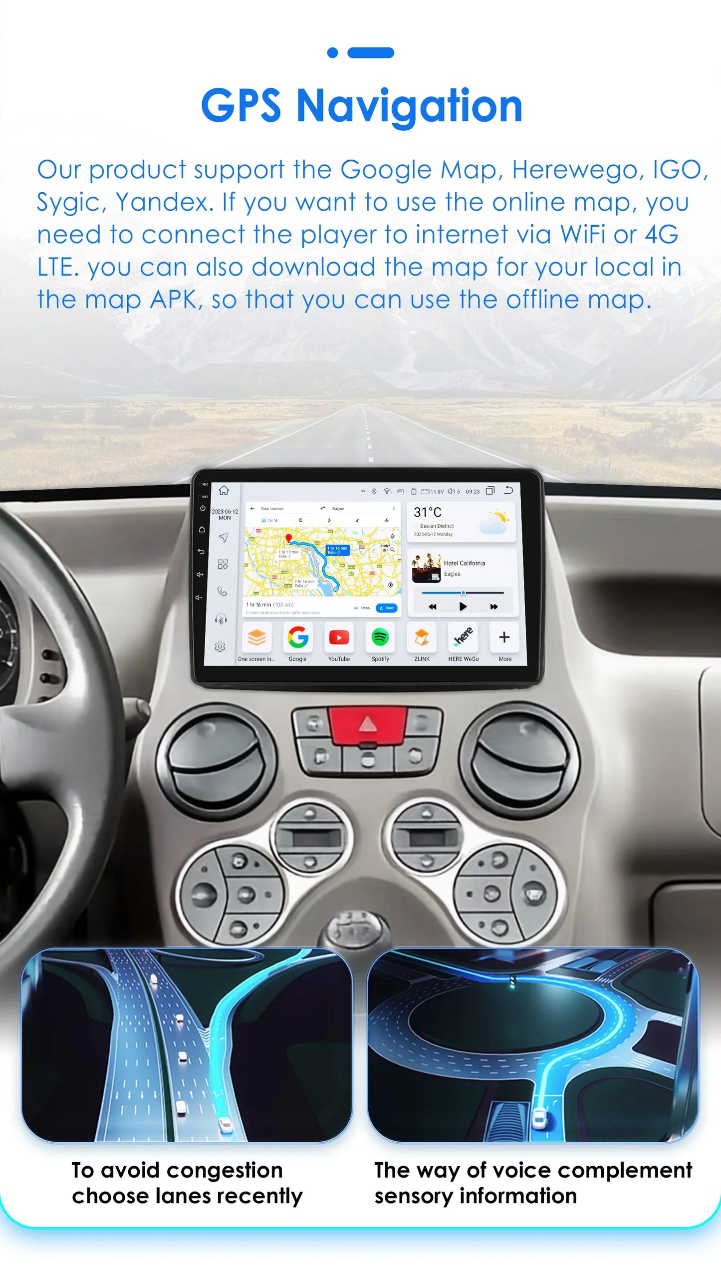 Autoradio GPS Android CarPlay da 9" per Fiat Panda 2003-2012