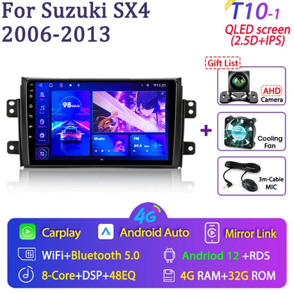 Srnubi 9" Android Autoradio, 2 Din, CarPlay per Suzuki SX4 2006-2014