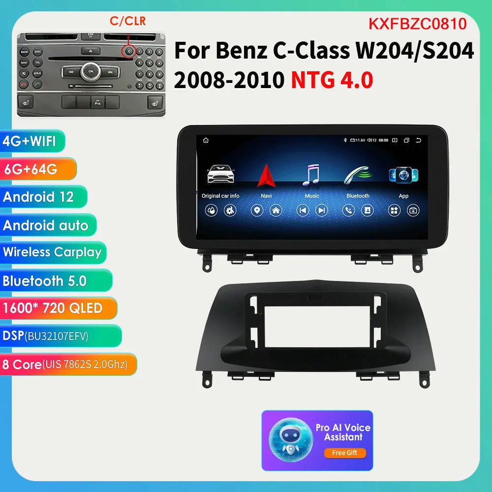 Autoradio 10.25" 2 Din Android CarPlay per Mercedes-Benz Classe C W204 S204 2008-2010