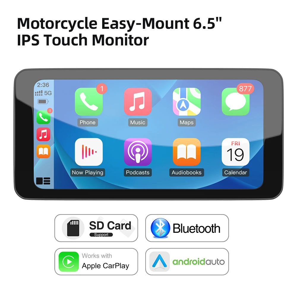 Monitor 6.5" IPX67 CarPlay Moto Android Auto