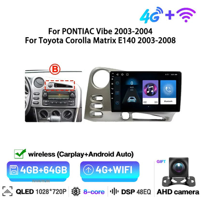 Autoradio Bluetooth per PONTIAC Vibe 2003 2004 per Toyota Corolla Matrix E140 2003-2008 Carplay Android GPS FM Smart Car System
