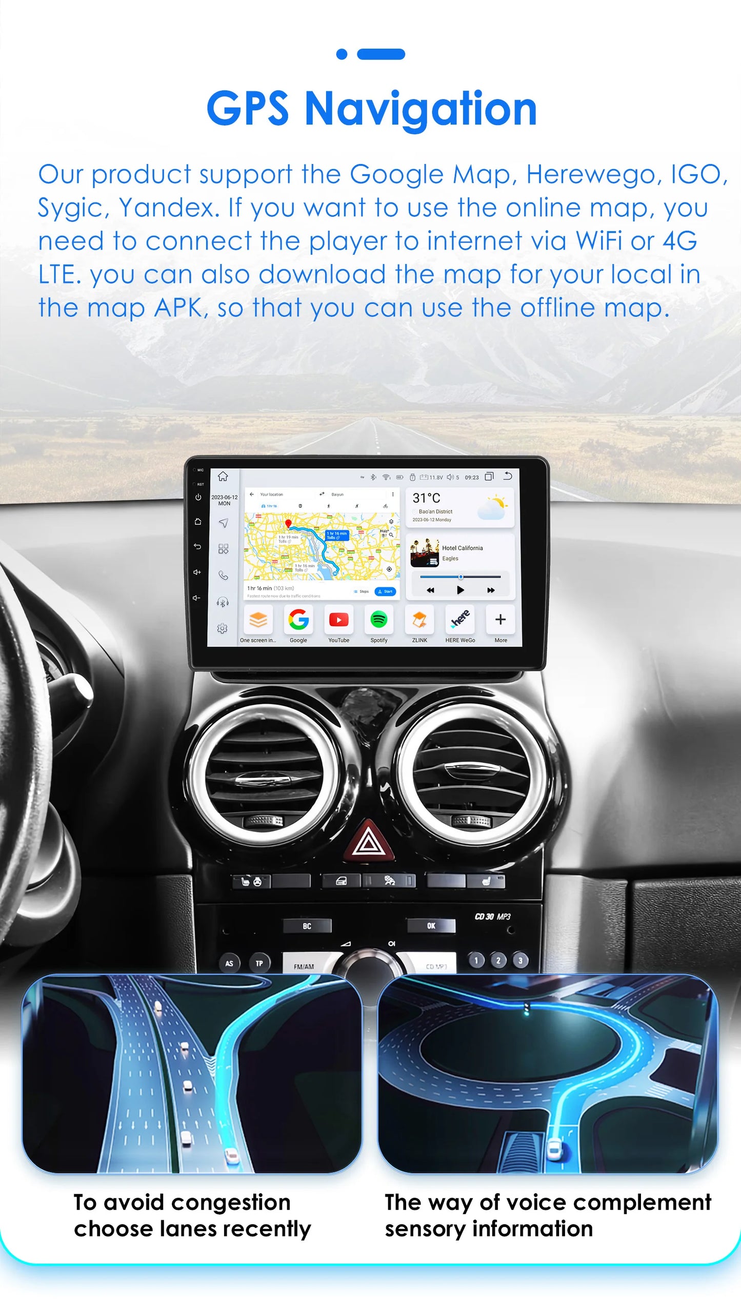 Autoradio 9'' 2Din Android 13 per Opel Corsa D 2007-2013 - CarPlay, GPS, 4G, Wi-Fi, 8 GB+128 GB