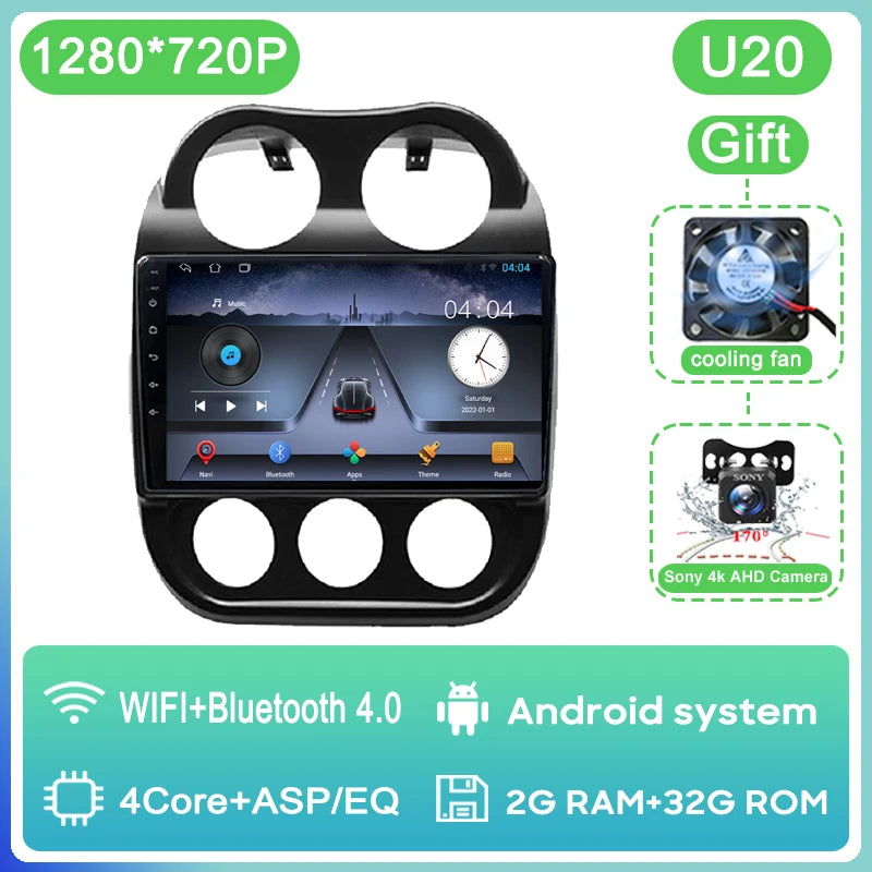Autoradio Android 13 10" 1DIN para Jeep Compass/Patriot 2011-2017