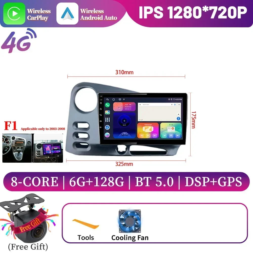 9" Android 14 CarPlay for Toyota Matrix 2003-2008 and Pontiac Vibe 2003-2004