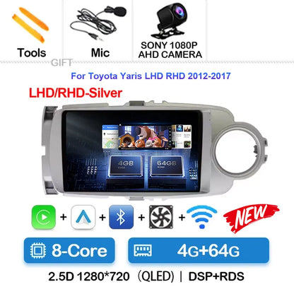 Radio Carplay Android 14 Toyota Yaris 2012-2017 9" GPS WiFi