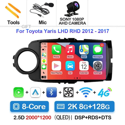 Radio Carplay Android 14 Toyota Yaris 2012-2017 9" GPS WiFi