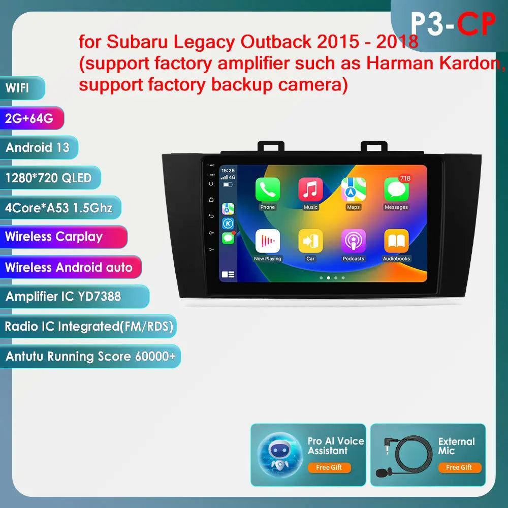 Android 9" 2DIN CarPlay radio for Subaru Legacy 2015-2018