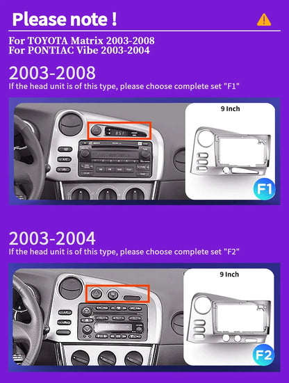 9" Android 14 CarPlay for Toyota Matrix 2003-2008 and Pontiac Vibe 2003-2004