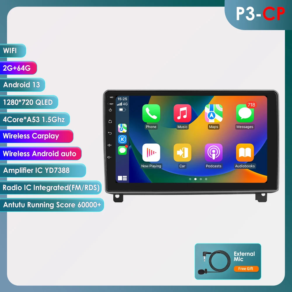 Autoradio GPS da 9" Peugeot 407 CC SW 2004-2011 CarPlay 2DIN