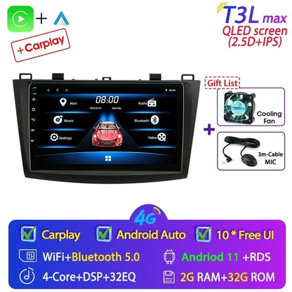 Stereo Mazda 3 2009-2013, 9" Android 12 Double Din, GPS Navigation