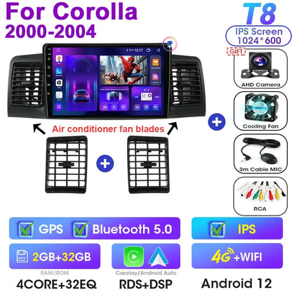 Android 12 9" 2DIN Car Stereo for Toyota Corolla 2000-2004 - CarPlay, GPS &amp; More