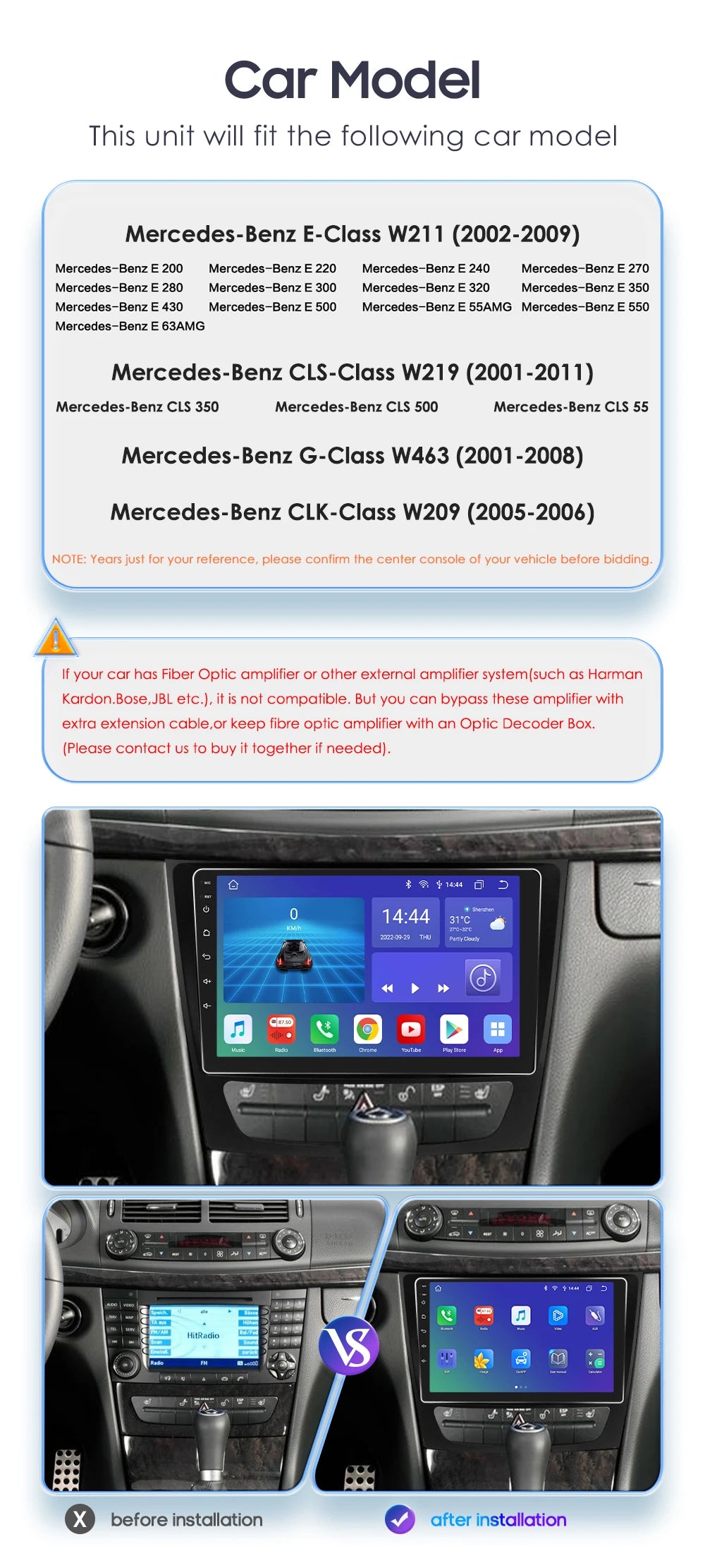 Autoradio Android 12, 9" para Mercedes E-class 2002-2009