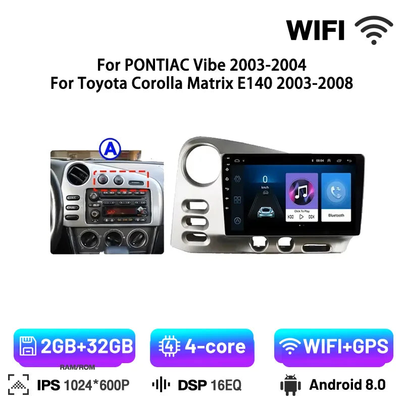 Autoradio Bluetooth per PONTIAC Vibe 2003 2004 per Toyota Corolla Matrix E140 2003-2008 Carplay Android GPS FM Smart Car System