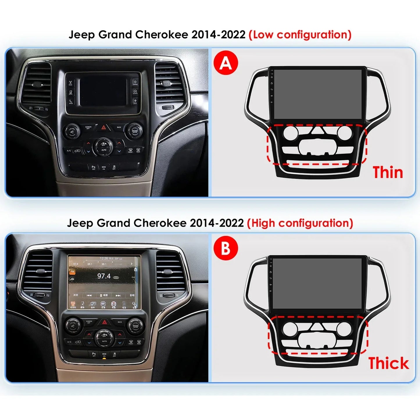 Hizpo 10.1" 2DIN CarPlay Android 13 per Jeep Grand Cherokee 2014-2022