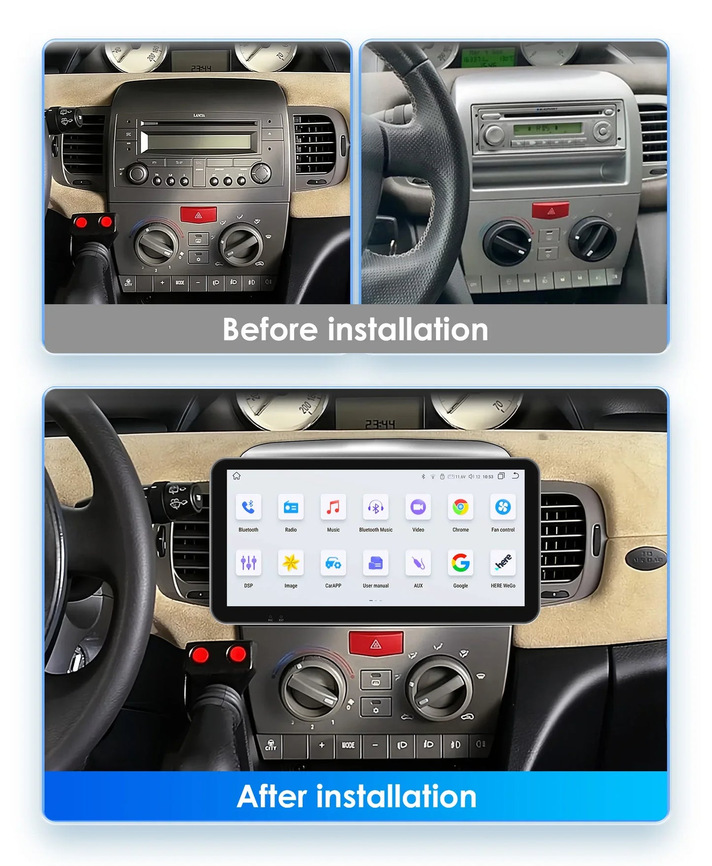Autoradio 9" 2DIN Android 13 para Lancia Ypsilon 2006-2011
