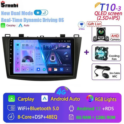 Stereo Mazda 3 2009-2013, 9" Android 12 Double Din, GPS Navigation
