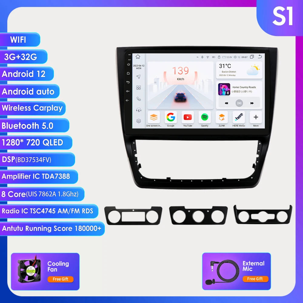 Autoradio 10.1" 2 Din para Skoda Yeti 2009-2014 con CarPlay y Android Auto